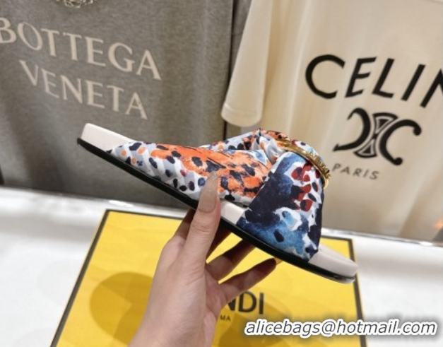 Top Design Fendi Feel Flat Slides Sandal in Printed FF Fabric with D-ring Buckle Multicolored 1216064