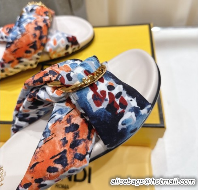 Top Design Fendi Feel Flat Slides Sandal in Printed FF Fabric with D-ring Buckle Multicolored 1216064