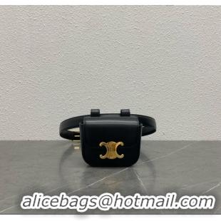 Original Cheap Celine Belt Bag Triomphe Belt in Shiny Calfskin 101555 Black 2024 Top