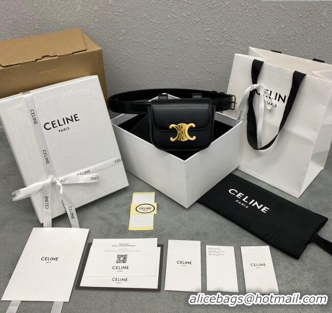 Original Cheap Celine Belt Bag Triomphe Belt in Shiny Calfskin 101555 Black 2024 Top