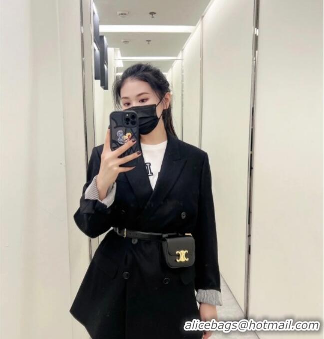 Original Cheap Celine Belt Bag Triomphe Belt in Shiny Calfskin 101555 Black 2024 Top