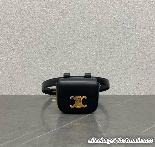 Original Cheap Celine Belt Bag Triomphe Belt in Shiny Calfskin 101555 Black 2024 Top