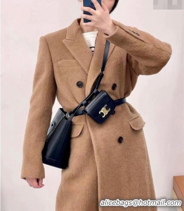 Original Cheap Celine Belt Bag Triomphe Belt in Shiny Calfskin 101555 Black 2024 Top