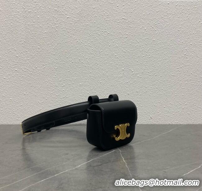 Original Cheap Celine Belt Bag Triomphe Belt in Shiny Calfskin 101555 Black 2024 Top