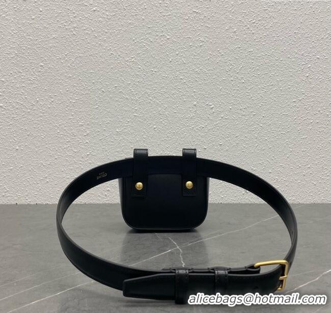 Original Cheap Celine Belt Bag Triomphe Belt in Shiny Calfskin 101555 Black 2024 Top
