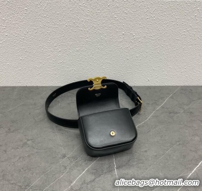 Original Cheap Celine Belt Bag Triomphe Belt in Shiny Calfskin 101555 Black 2024 Top