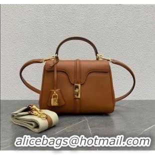 New Cheap Celine Small 16 Bag in Calfskin with Two Strap 188003 Tan 2024 (Top)