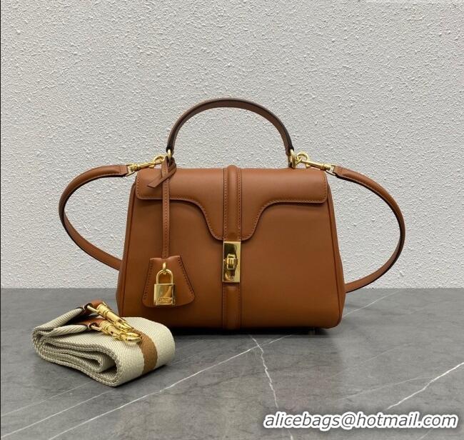 New Cheap Celine Small 16 Bag in Calfskin with Two Strap 188003 Tan 2024 (Top)