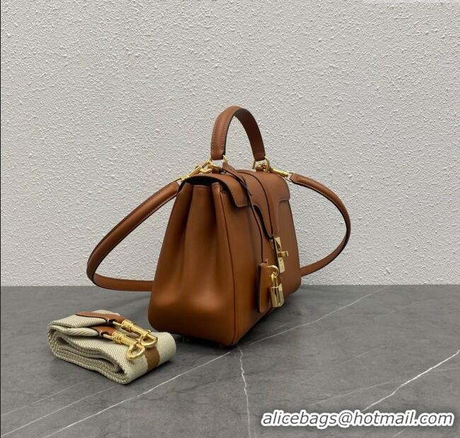 New Cheap Celine Small 16 Bag in Calfskin with Two Strap 188003 Tan 2024 (Top)