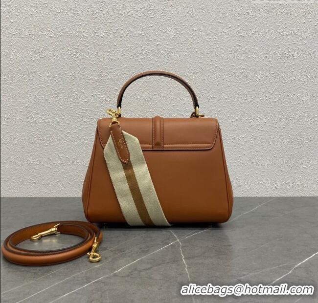 New Cheap Celine Small 16 Bag in Calfskin with Two Strap 188003 Tan 2024 (Top)