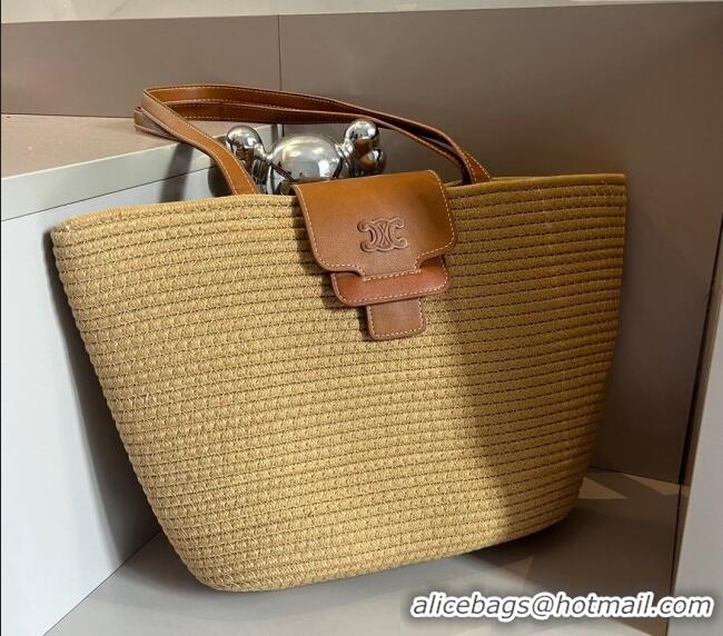 Buy New Cheap Celine Straw Tote Shopping Bag 0618 Khaki/Brown 2024