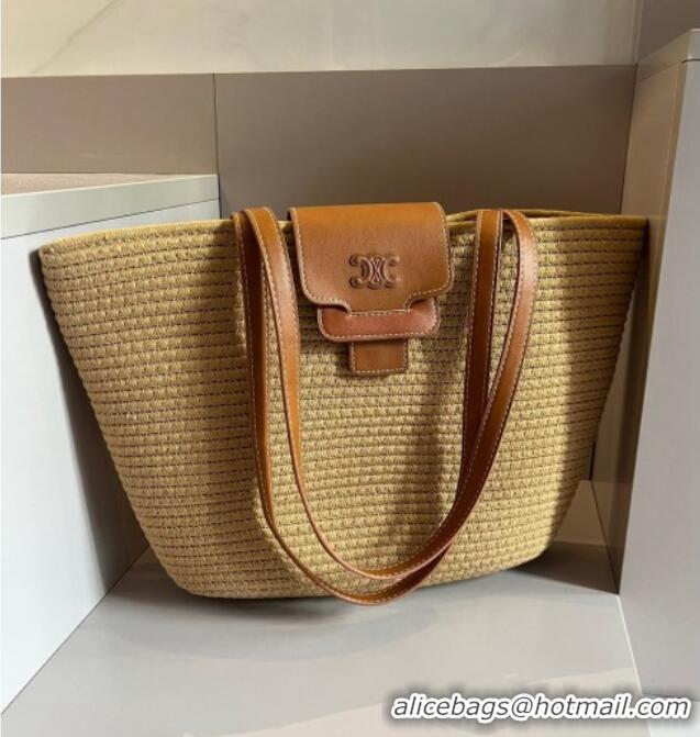 Buy New Cheap Celine Straw Tote Shopping Bag 0618 Khaki/Brown 2024