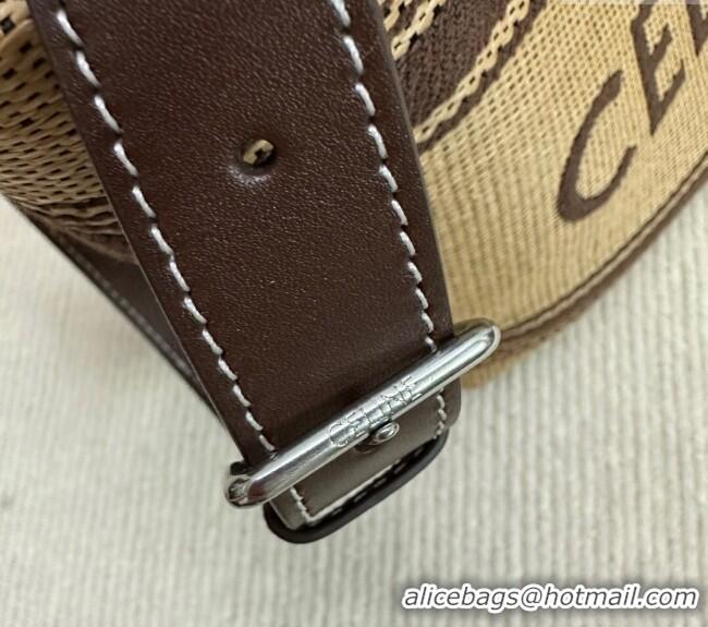 Luxury Cheap Celine Mini Cabas Tote Bag in Textile with Raffia Efeect and Calfskin 116992 Khaki/Brown 2024