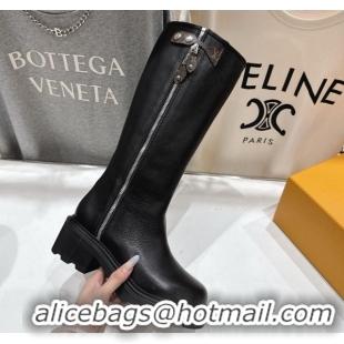 Best Price Louis Vuitton LV Beaubourg Flat High Boots in Grained Leather with Zip 1AICEH Black 1021088