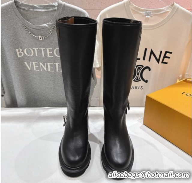 Best Price Louis Vuitton LV Beaubourg Flat High Boots in Grained Leather with Zip 1AICEH Black 1021088
