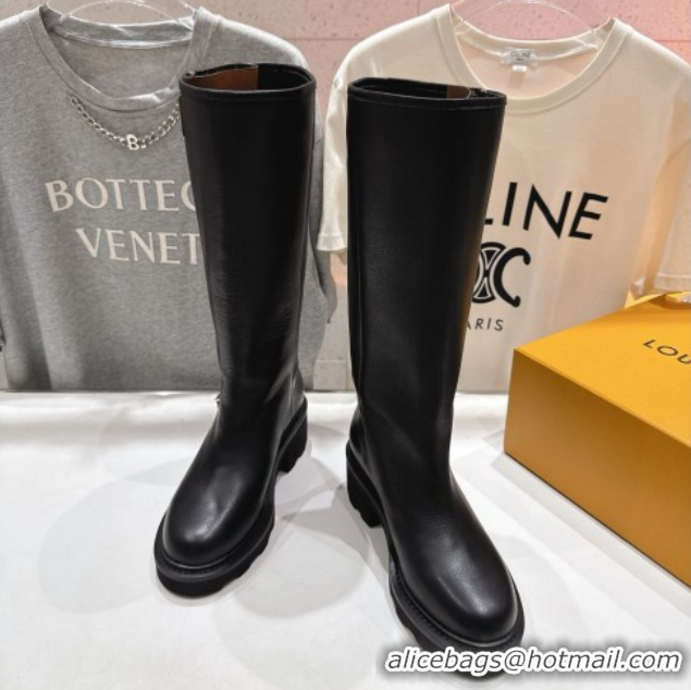 Best Price Louis Vuitton LV Beaubourg Flat High Boots in Grained Leather with Zip 1AICEH Black 1021088