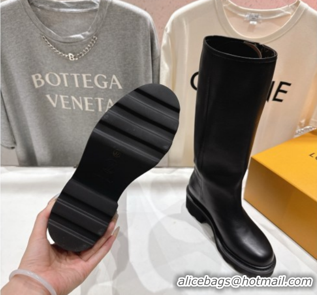 Best Price Louis Vuitton LV Beaubourg Flat High Boots in Grained Leather with Zip 1AICEH Black 1021088