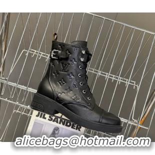 Best Grade Louis Vuitton Citizen Flat Ranger Ankle Boots with Buckle in Monogram Leather Black 1AIUQN 1021090