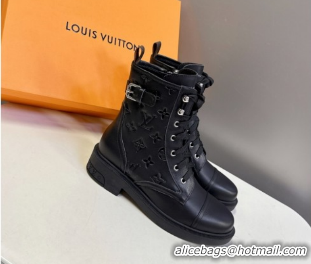 Best Grade Louis Vuitton Citizen Flat Ranger Ankle Boots with Buckle in Monogram Leather Black 1AIUQN 1021090