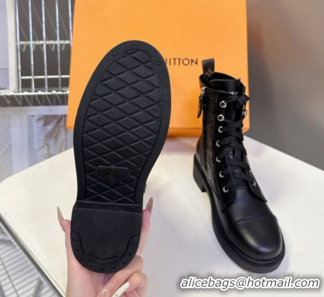 Best Grade Louis Vuitton Citizen Flat Ranger Ankle Boots with Buckle in Monogram Leather Black 1AIUQN 1021090