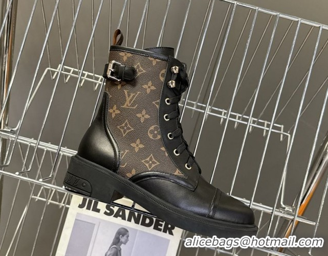 Good Looking Louis Vuitton Citizen Flat Ranger Ankle Boots with Buckle in Monogram Canvas and Black Leather 1AIUQN 10210
