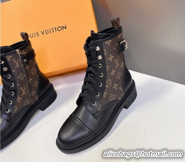 Good Looking Louis Vuitton Citizen Flat Ranger Ankle Boots with Buckle in Monogram Canvas and Black Leather 1AIUQN 10210