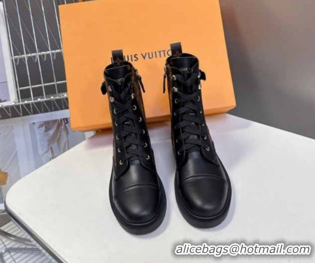 Good Looking Louis Vuitton Citizen Flat Ranger Ankle Boots with Buckle in Monogram Canvas and Black Leather 1AIUQN 10210