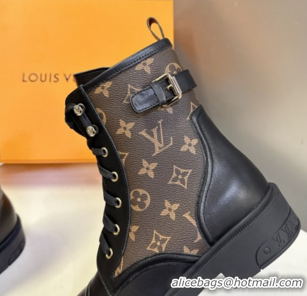 Good Looking Louis Vuitton Citizen Flat Ranger Ankle Boots with Buckle in Monogram Canvas and Black Leather 1AIUQN 10210