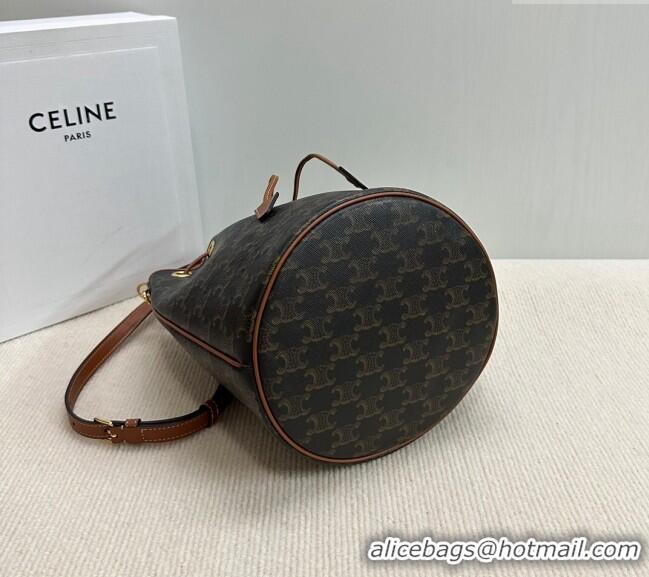 New Cheap Celine Clara Bucket bag in Triomphe Canvas and Calfskin 116882 Brown 2024