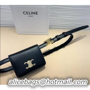 Buy Classic Celine Trapeze Calfskin Card Wallet Pouch Belt 0708 Black 2024