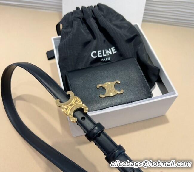 Buy Classic Celine Trapeze Calfskin Card Wallet Pouch Belt 0708 Black 2024