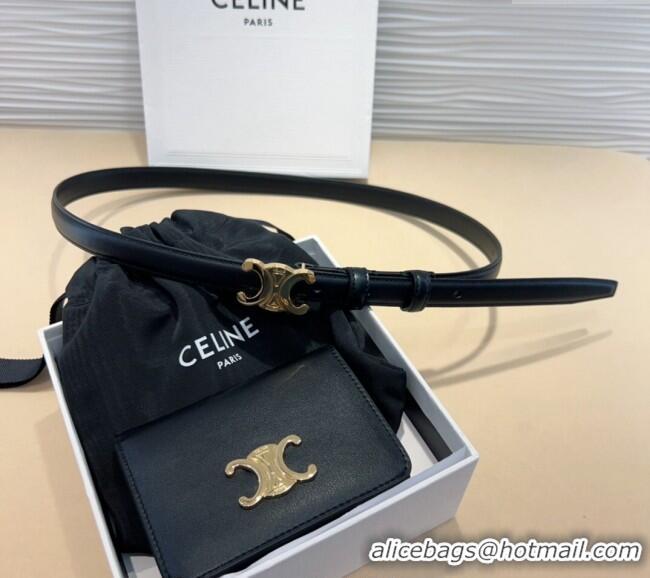 Buy Classic Celine Trapeze Calfskin Card Wallet Pouch Belt 0708 Black 2024