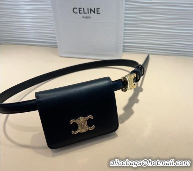 Buy Classic Celine Trapeze Calfskin Card Wallet Pouch Belt 0708 Black 2024