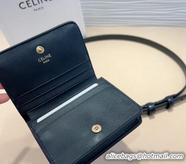 Buy Classic Celine Trapeze Calfskin Card Wallet Pouch Belt 0708 Black 2024