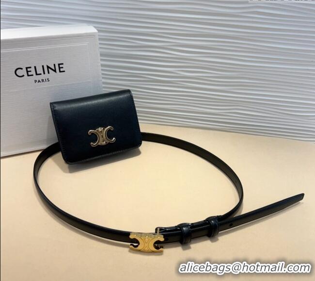 Buy Classic Celine Trapeze Calfskin Card Wallet Pouch Belt 0708 Black 2024