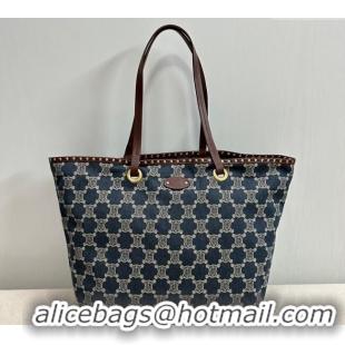 Original Cheap Celine Vintage Triomphe Denim Tote Bag with Studs 101272 2024