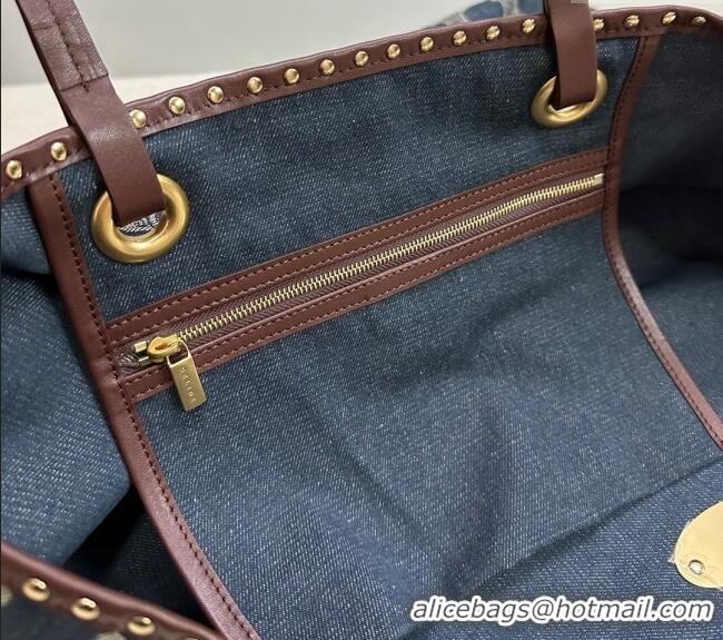 Original Cheap Celine Vintage Triomphe Denim Tote Bag with Studs 101272 2024