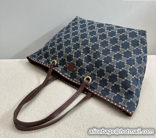 Original Cheap Celine Vintage Triomphe Denim Tote Bag with Studs 101272 2024