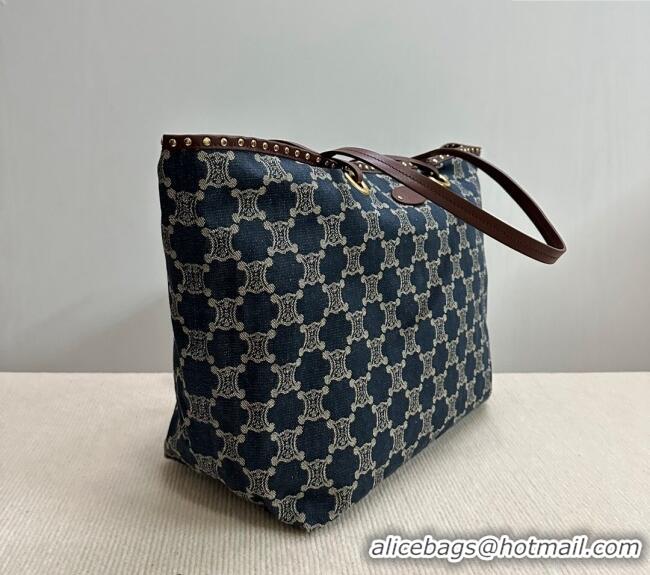 Original Cheap Celine Vintage Triomphe Denim Tote Bag with Studs 101272 2024
