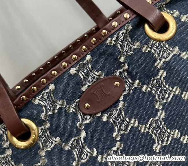 Original Cheap Celine Vintage Triomphe Denim Tote Bag with Studs 101272 2024