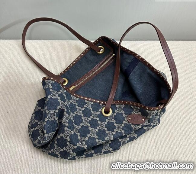 Original Cheap Celine Vintage Triomphe Denim Tote Bag with Studs 101272 2024