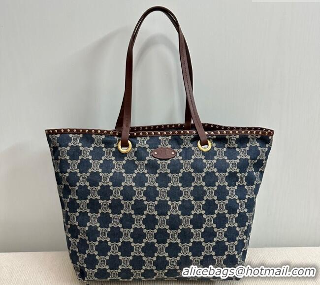 Original Cheap Celine Vintage Triomphe Denim Tote Bag with Studs 101272 2024