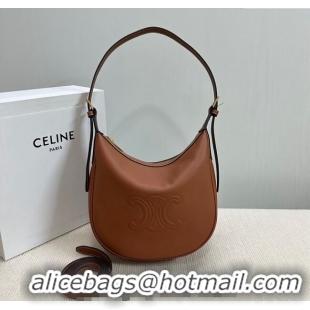 Fashion Cheap Celine Small Heloise Hobo Bag in Supple Calfskin 117253 Brown 2024