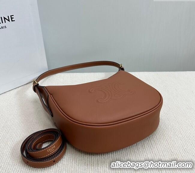 Fashion Cheap Celine Small Heloise Hobo Bag in Supple Calfskin 117253 Brown 2024