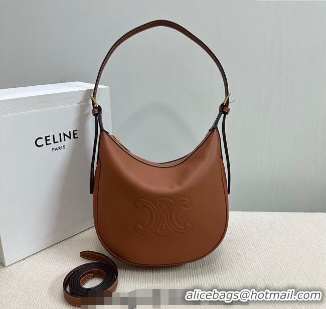 Fashion Cheap Celine Small Heloise Hobo Bag in Supple Calfskin 117253 Brown 2024