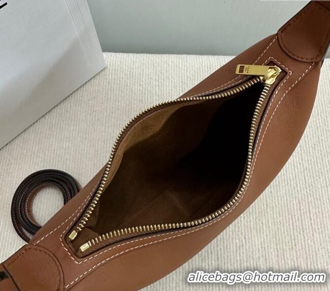 Fashion Cheap Celine Small Heloise Hobo Bag in Supple Calfskin 117253 Brown 2024