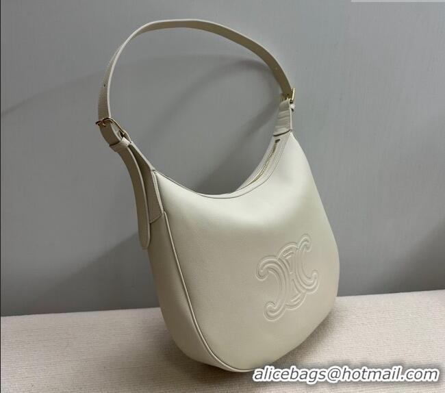 Original Cheap Celine Medium Heloise Hobo Bag in Supple Calfskin 114713 White 2024