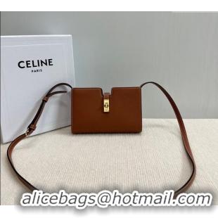 Best Luxury Celine 16 Strap Pochette Mini Bag in Supple Calfskin 10M443 Brown 2024