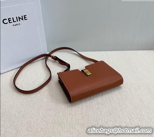 Best Luxury Celine 16 Strap Pochette Mini Bag in Supple Calfskin 10M443 Brown 2024
