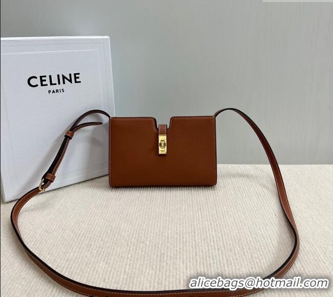 Best Luxury Celine 16 Strap Pochette Mini Bag in Supple Calfskin 10M443 Brown 2024